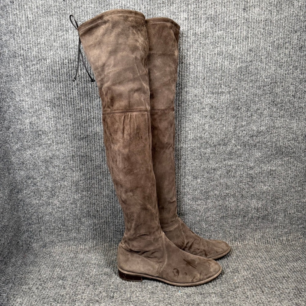 Stuart Weitzman Over Knee Boots Womens 8M Taupe Suede OTK Designer Discoloration